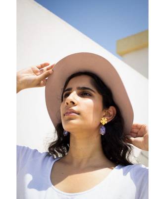 Mitali Jain Fleur Stone Gold Purple Dainty Flower Earrings 4