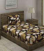 BROWN AND YELLOW FLORAL 20 TC Cotton  SINGLE Bedsheet with  Pillow Cover