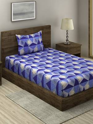 BLUE GEOMETRIC 20 TC Cotton  SINGLE Bedsheet with  Pillow Cover 1