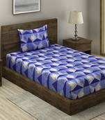 BLUE GEOMETRIC 20 TC Cotton  SINGLE Bedsheet with  Pillow Cover