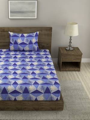 BLUE GEOMETRIC 20 TC Cotton  SINGLE Bedsheet with  Pillow Cover 2