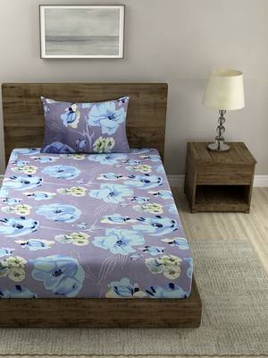 BLUE AND GREY FLORAL 20 TC Cotton  SINGLE Bedsheet with  Pillow Cover 2