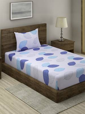 BLUE AND GREY FLORAL 20 TC Cotton  SINGLE Bedsheet with  Pillow Cover 1