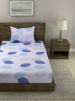 BLUE AND GREY FLORAL 20 TC Cotton  SINGLE Bedsheet with  Pillow Cover 2