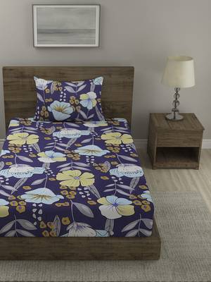 NAVY FLORAL 20 TC Cotton  SINGLE Bedsheet with  Pillow Cover 1
