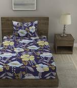 NAVY FLORAL 20 TC Cotton  SINGLE Bedsheet with  Pillow Cover