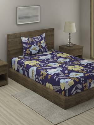 NAVY FLORAL 20 TC Cotton  SINGLE Bedsheet with  Pillow Cover 2
