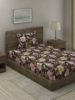 BROWN FLORAL 20 TC Cotton  SINGLE Bedsheet with  Pillow Cover 1