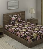 BROWN FLORAL 20 TC Cotton  SINGLE Bedsheet with  Pillow Cover