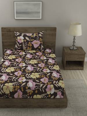BROWN FLORAL 20 TC Cotton  SINGLE Bedsheet with  Pillow Cover 2