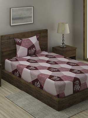 PINK GEOMETRIC 20 TC Cotton  SINGLE Bedsheet with  Pillow Cover 1