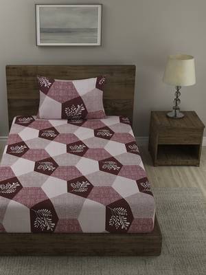PINK GEOMETRIC 20 TC Cotton  SINGLE Bedsheet with  Pillow Cover 2