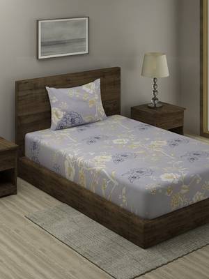 GREY FLORAL 20 TC Cotton  SINGLE Bedsheet with  Pillow Cover 1