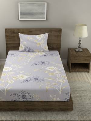 GREY FLORAL 20 TC Cotton  SINGLE Bedsheet with  Pillow Cover 2