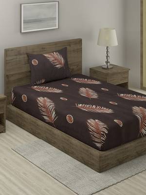 BROWN LEAVES 20 TC Cotton  SINGLE Bedsheet with  Pillow Cover 1