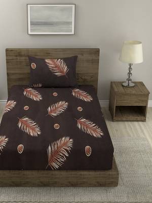 BROWN LEAVES 20 TC Cotton  SINGLE Bedsheet with  Pillow Cover 2