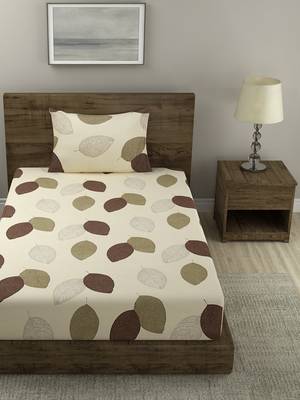 BEIGE FLORAL 20 TC Cotton  SINGLE Bedsheet with  Pillow Cover 1