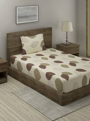 BEIGE FLORAL 20 TC Cotton  SINGLE Bedsheet with  Pillow Cover 2