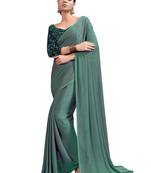 Teal Green Chiffon Zari Weaving Weighthless Saree & Sequence Work Blouce Piece