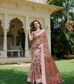 Multicolor Ajrak Printed Cotton Silk Designer Saree With Blouse Piece
