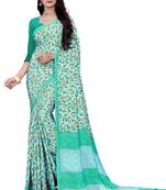 Blue Floral Printed Crepe Silk Uniform Saree With Blouse Piece