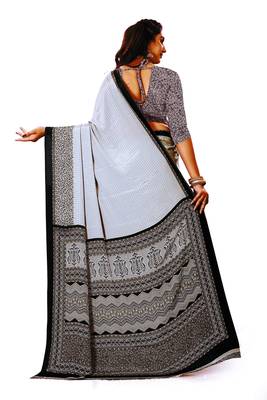 Grey Printed Crepe Silk Uniform Saree With Blouse Piece 3