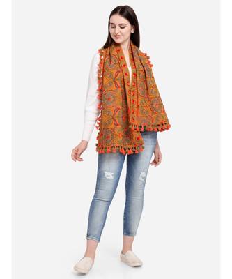 Mono Orange Woollen Embroidered Khadi Muffler 1