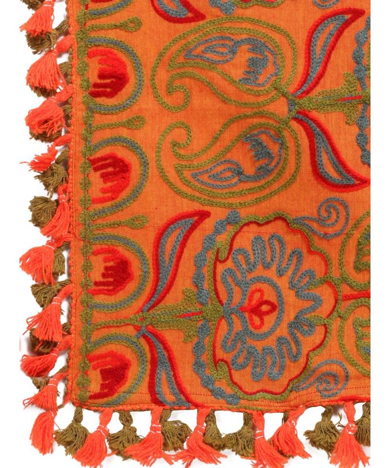 Mono Orange Woollen Embroidered Khadi Muffler