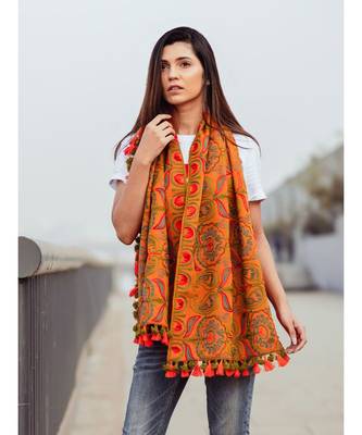 Mono Orange Woollen Embroidered Khadi Muffler 5