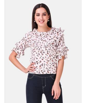 Off White Animal Printed Ruffle Top 1