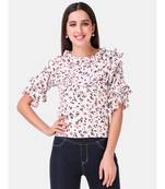Off White Animal Printed Ruffle Top