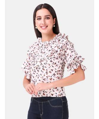 Off White Animal Printed Ruffle Top 2
