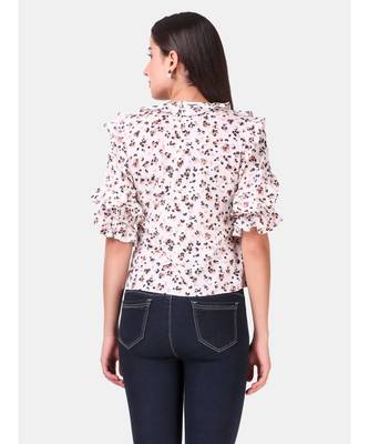Off White Animal Printed Ruffle Top 4