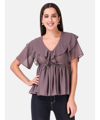 Dusty Grey Ruffled Peplum Top 1