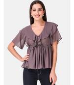 Dusty Grey Ruffled Peplum Top
