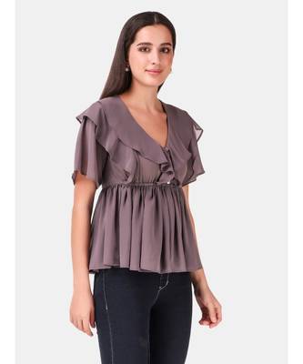 Dusty Grey Ruffled Peplum Top 2
