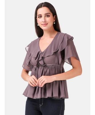 Dusty Grey Ruffled Peplum Top 3