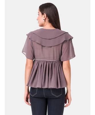 Dusty Grey Ruffled Peplum Top 4