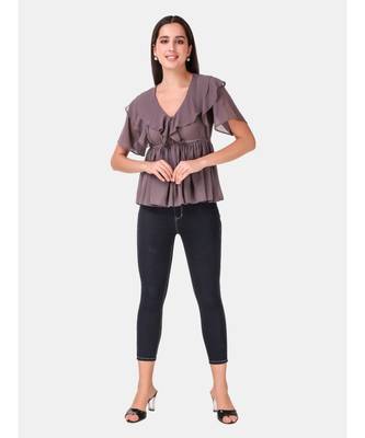 Dusty Grey Ruffled Peplum Top 5