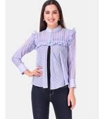 Blue Stripe Soft Cotton High Neck Top