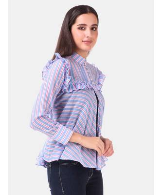 Blue Stripe Soft Cotton High Neck Top 3