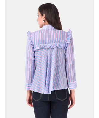 Blue Stripe Soft Cotton High Neck Top 4