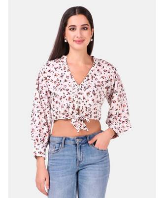 Off White Animal Printed Front Tieup Top 1