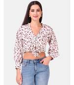Off White Animal Printed Front Tieup Top