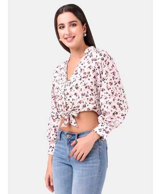 Off White Animal Printed Front Tieup Top 3