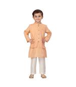 pure blended cotton peach Boys Kurta  Waistcoat and Dhoti Pant Set