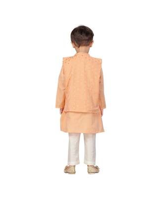 pure blended cotton peach Boys Kurta  Waistcoat and Dhoti Pant Set 4