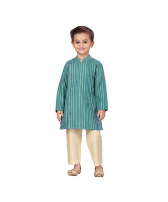pure cotton silk green Boys Kurta and Dhoti Pant Set 1