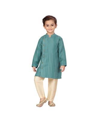 pure cotton silk green Boys Kurta and Dhoti Pant Set 2