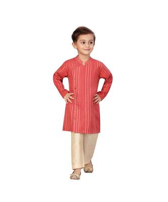 pure cotton silk red Boys Kurta and Dhoti Pant Set 1